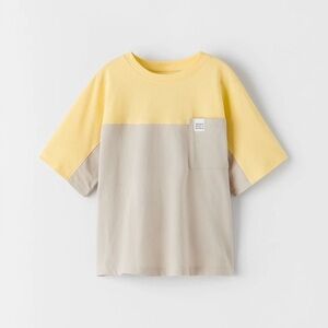 Zara boys Soft Yellow colorblock tee shirt